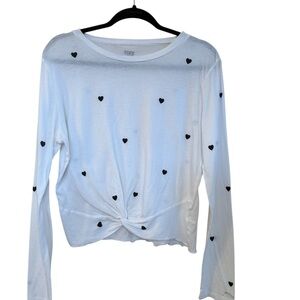 Victoria's Secret White Long Sleeve Tee with Black Heart Design